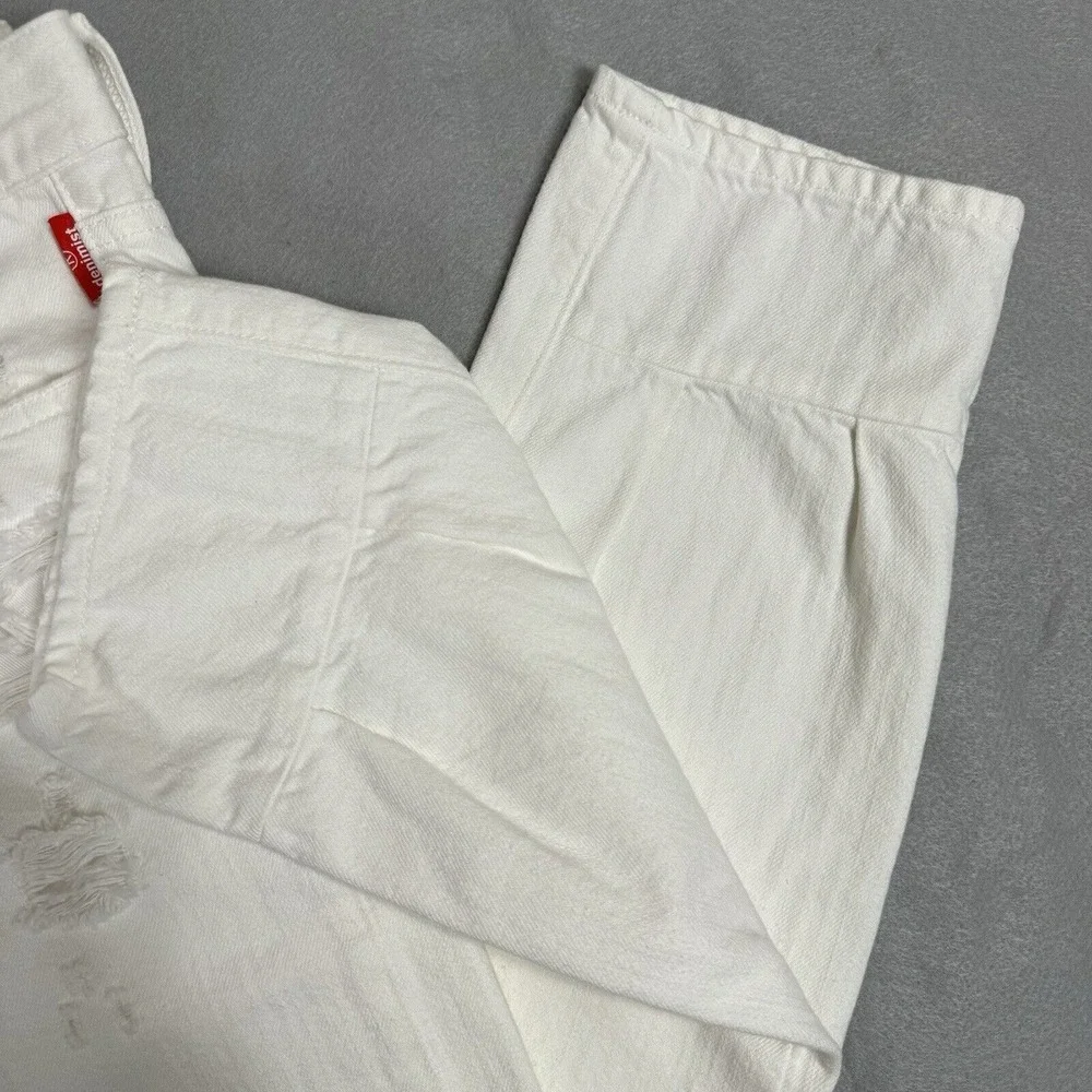 Denimist High Rise Distressed White Jeans Size 32 Pleated Ankle Hem R-132018‎
